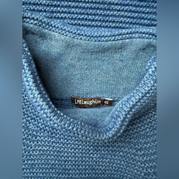 J. McLaughlin XS Blue Ribbed Long Line Cotton Wool Mock Turtleneck Sweater. - Picture 6 of 7